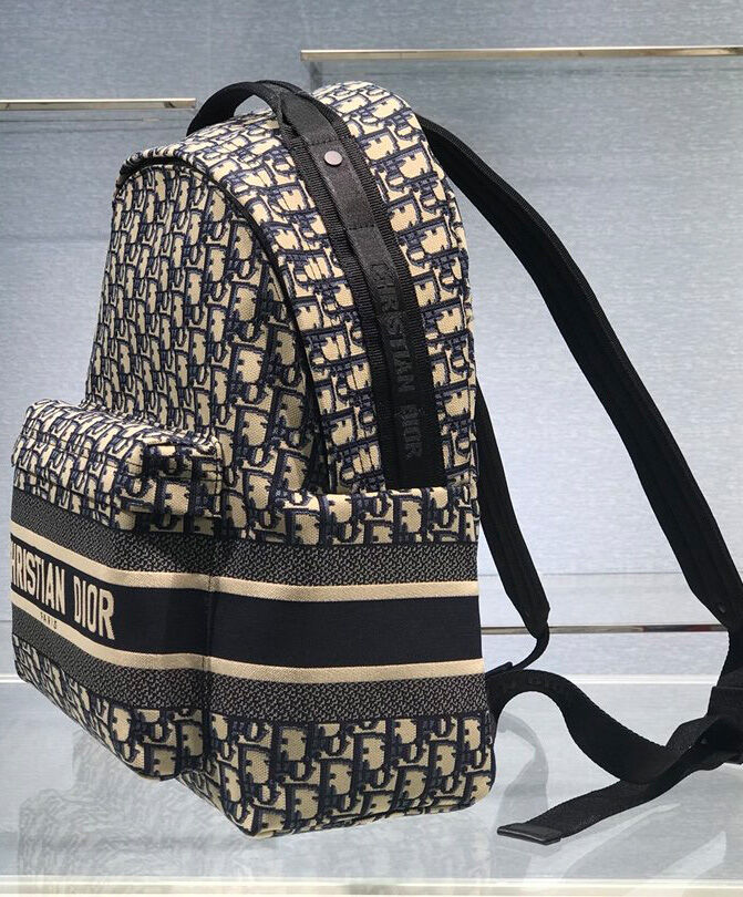 Christian Dior Diortravel Canvas Backpack Dark Blue